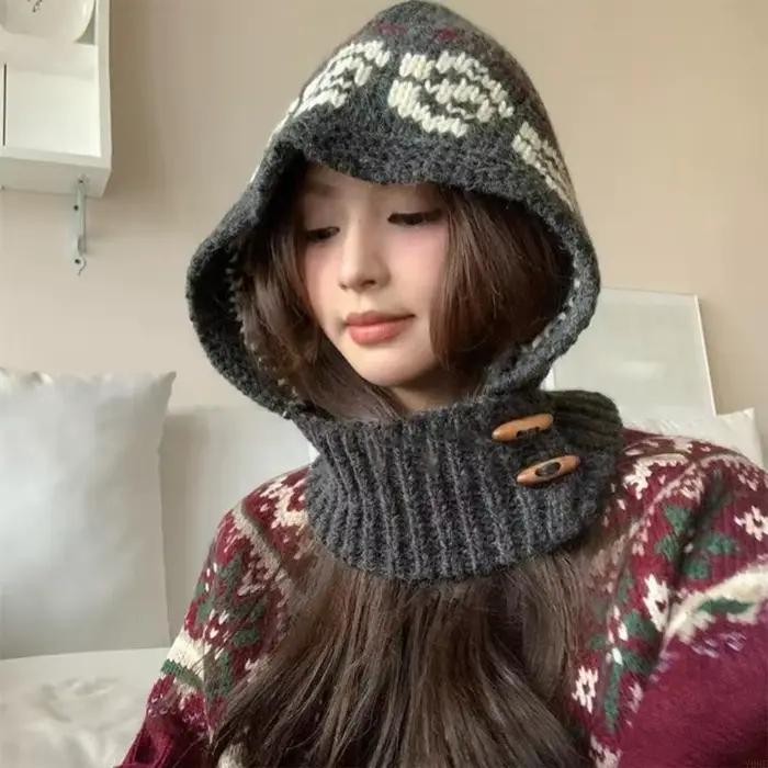 Cagoule élégante tricotée pour chapeau chaud d'hiver