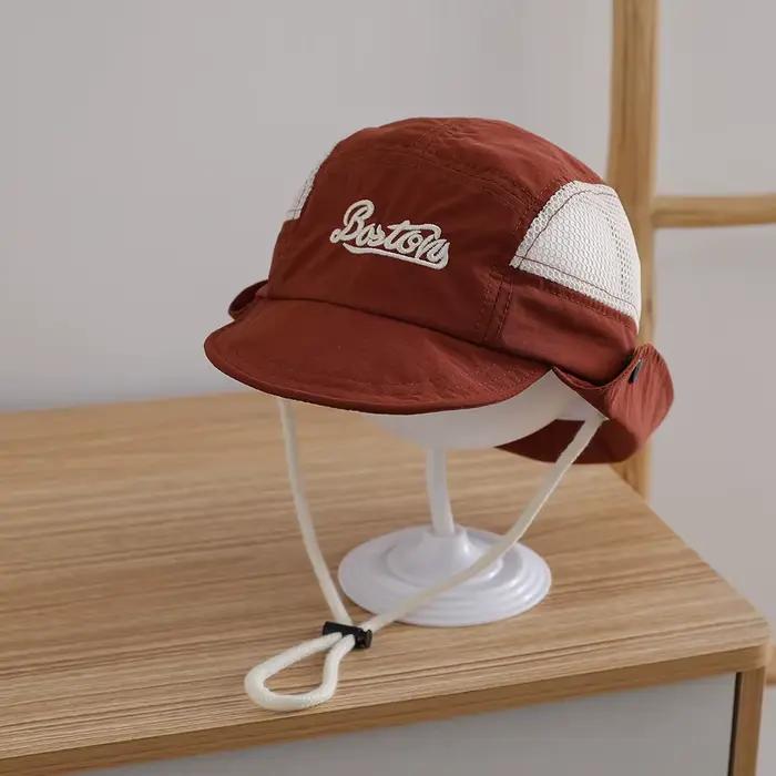 Chapeau de pêcheur pour enfants double face avec lettres BO écharpe en toile fermeture à bretelles et corde pour les vacances occasions spéciales