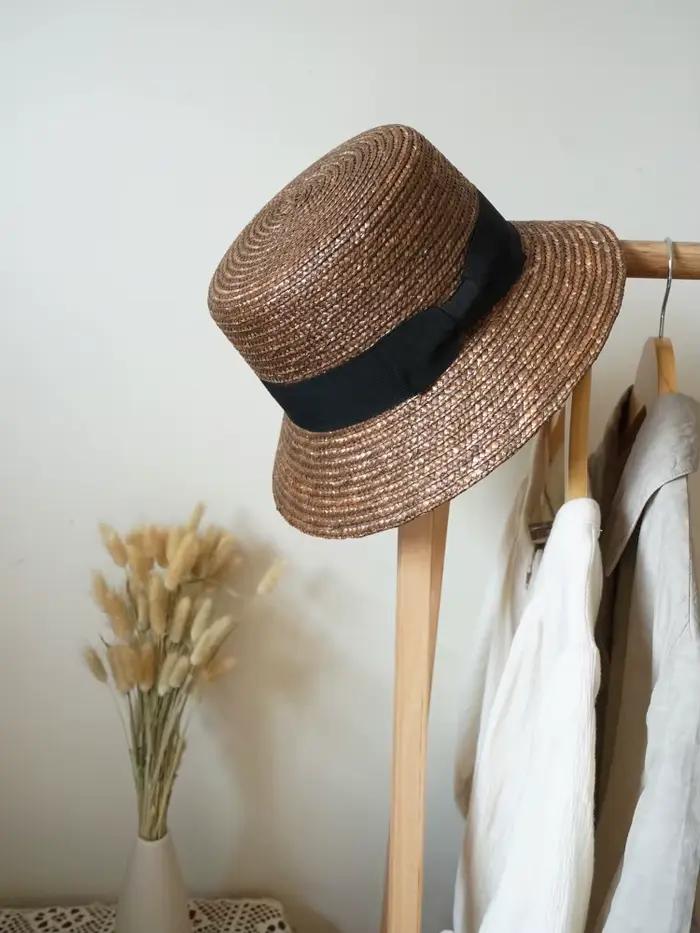 Chapeau d'été en paille de perles pour femme