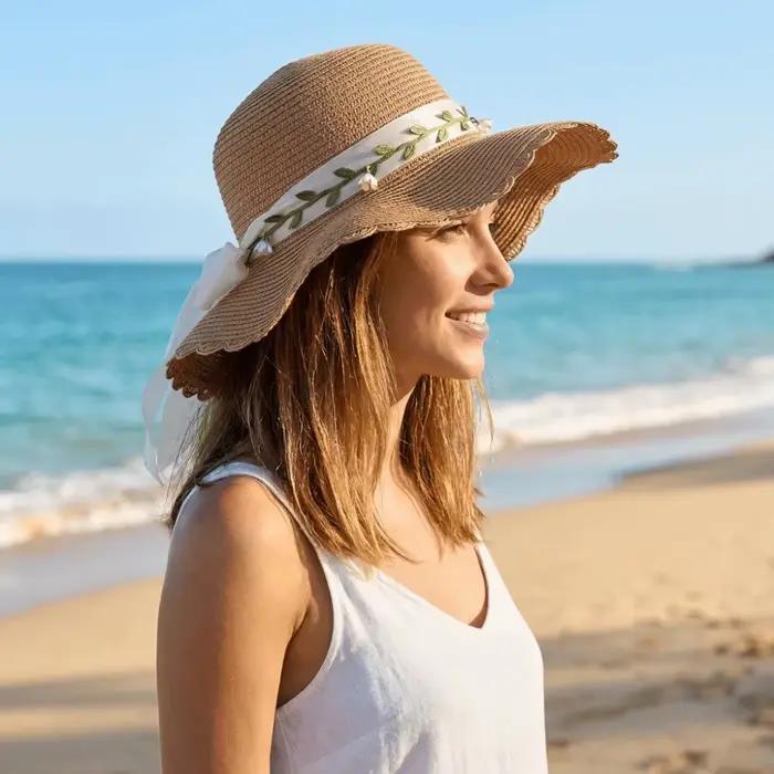 Chapeau de paille décontracté coloré avec nœud