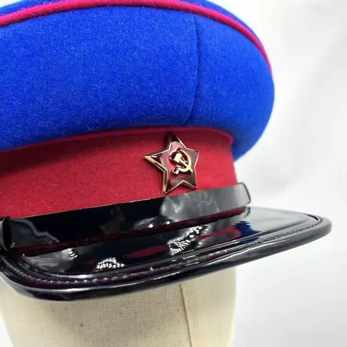 Casquette classique de commissaire politique soviétique - Chapeau bleu à large bord de l'Uniforme du département des Affaires Intérieures Soviétiques