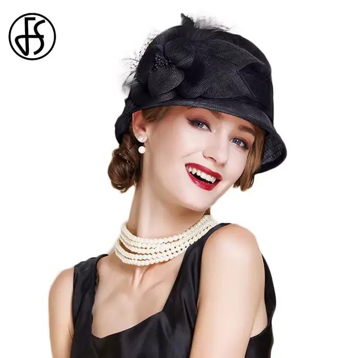 Sinamay-Chapeau Fedoras Rose à Fleurs pour Femme