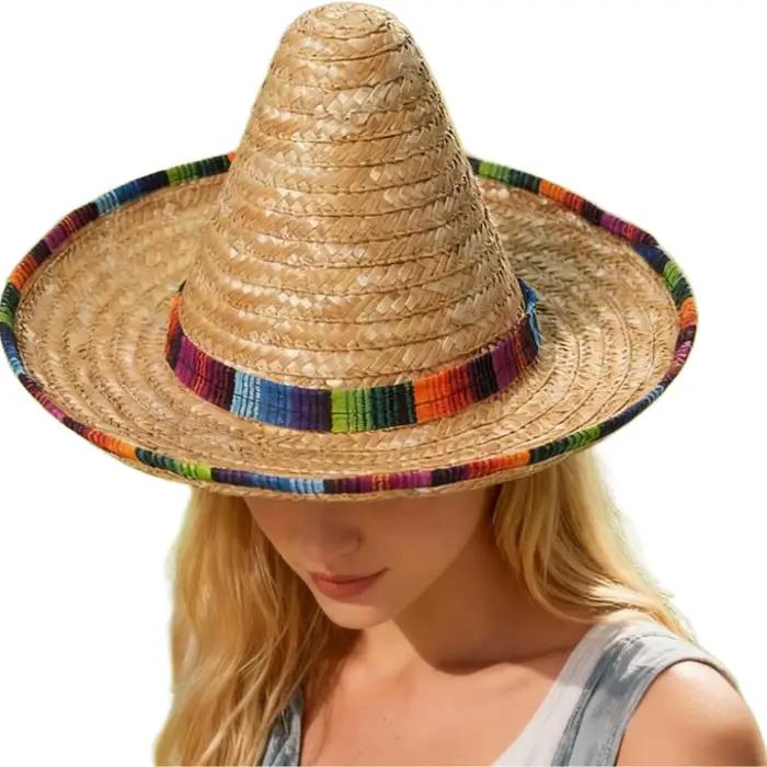 Chapeau de paille mexicain carnaval large Beige Fiesta Sombrero