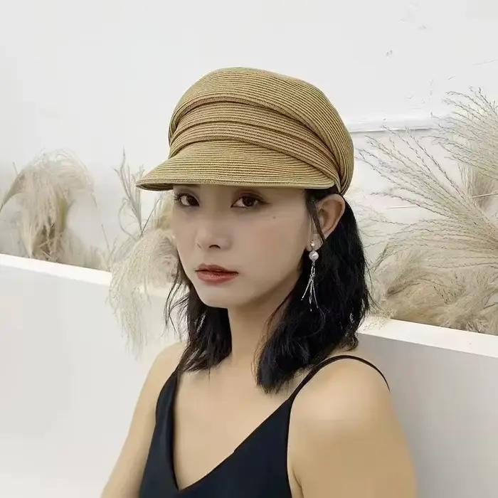 Chapeau Octogonal Tissé en Paille Asymétrique pour Femme, Accessoire de Styliste, Décontracté, à la Mode, d'Été