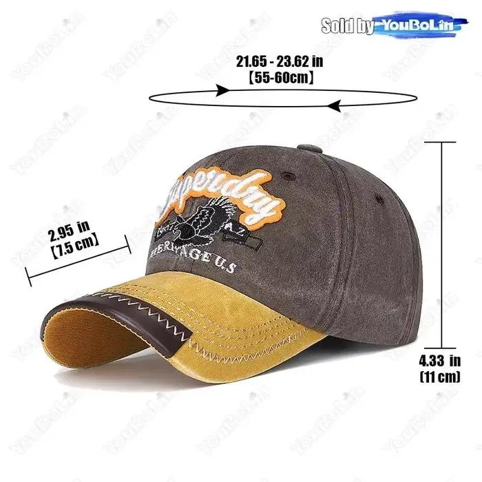 Chapeau d'aigle brodé délavé casquette rétro américain style sport multifonctionnel pour homme femme extérieur四季通用户外运动复古棒球帽鹰徽刺绣磨旧