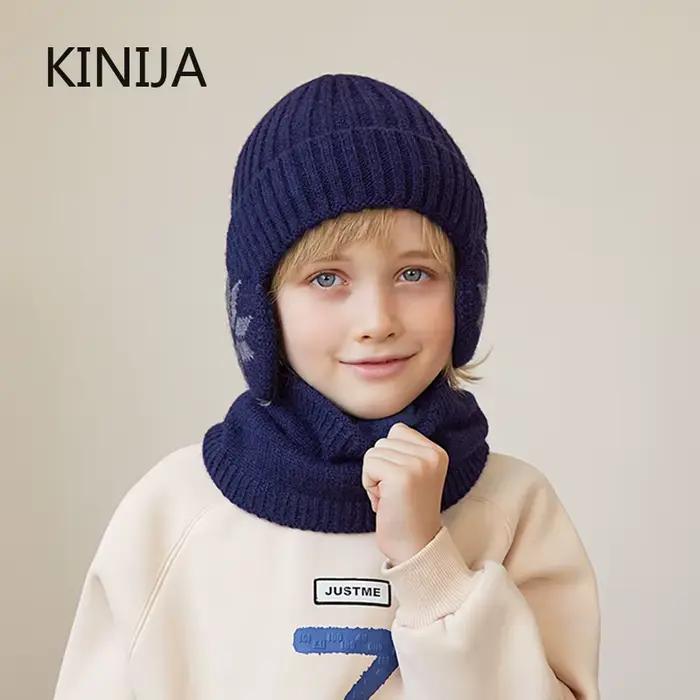 2 pièces tricoté enfants hiver chapeau écharpe polaire doublure oreilles Protection bonnet