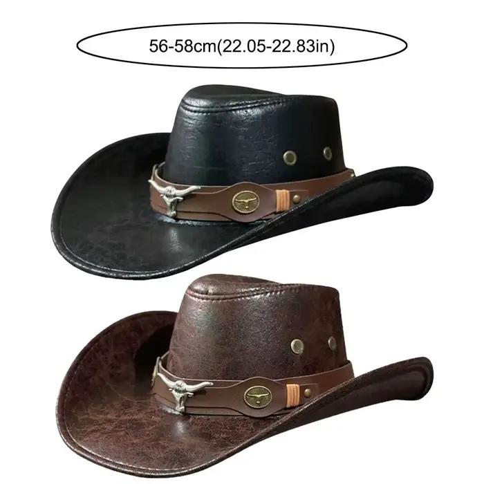 Chapeau de cowboy occidental vintage rétro à large bord avec boucle tête de taureau