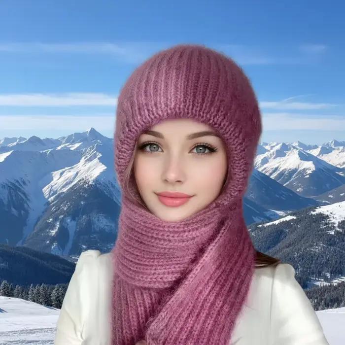 1/2/3 pièces – Bonnet et écharpe intégrés pour femme