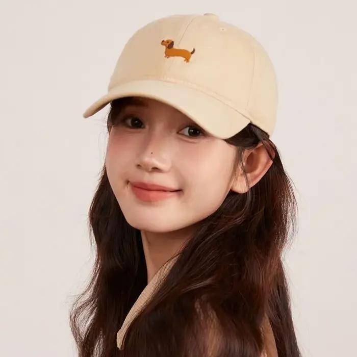Casquette de baseball en coton brodée style coréen motif animal de dessin animé