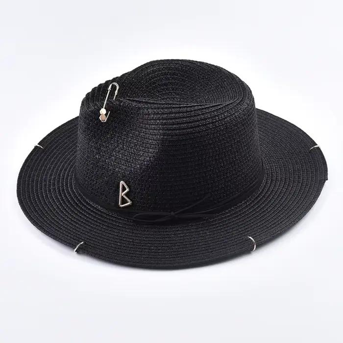 Chapeaux de paille RB avec lettres en métal à la mode pour femmes et hommes