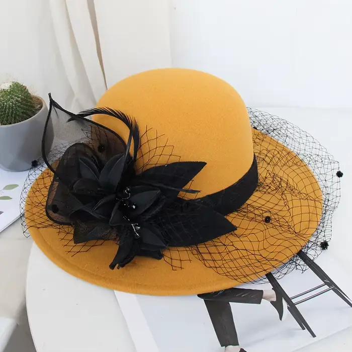 Chapeau en Laine &agrave; Grands Bords Hepburn pour Femmes Occasions Sp&eacute;ciales Blanc Gris Gris Fonc&eacute; Jaune Rouge Vert Arm&eacute;e Noir Vert