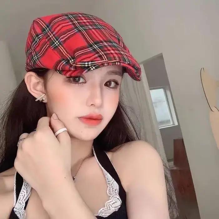 Mode rétro damier rayure Vintage Casquette hommes femmes coton béret britannique pare-brise chapeau rue journal