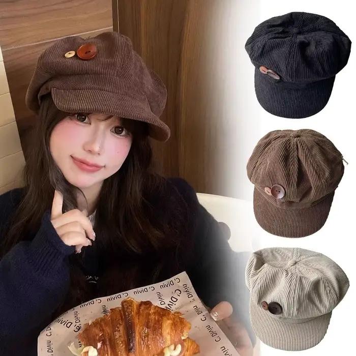 Béret vintage en velours côtelé pour femme