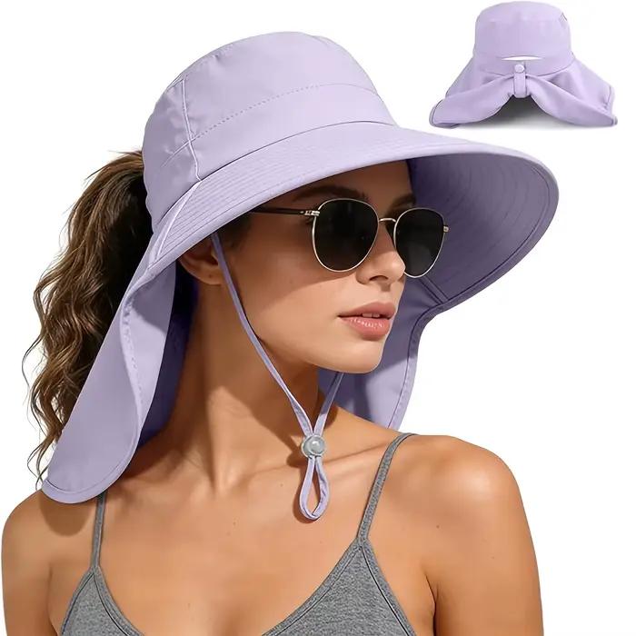 Chapeau de protection solaire pour femme UPF 50+ (large bord avec trou pour queue de cheval)