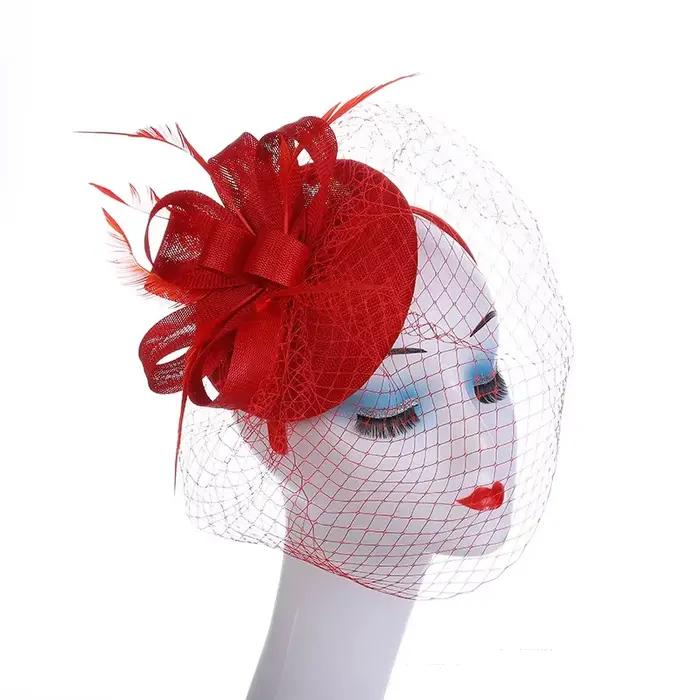 Fascinator-chapeau Pillox en maille et dentelle pour femmes occassions spéciales mariage fête thé plumes bandana sauna