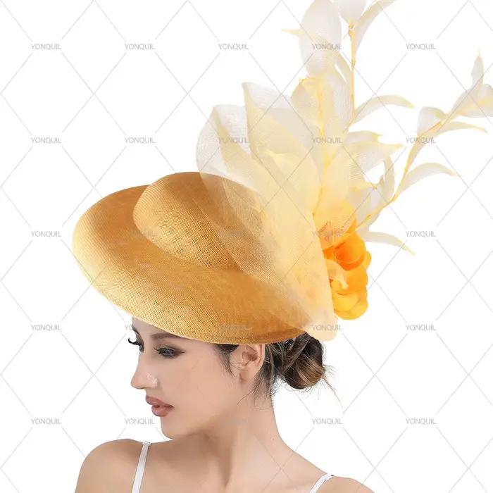 Chapeau Sinamay à grandes fleurs dorées pour femmes