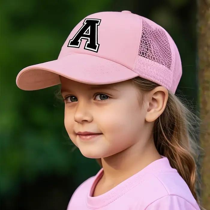 Chapeau de camionneur rose imprimé 26 lettres pour enfants – Maille respirante
