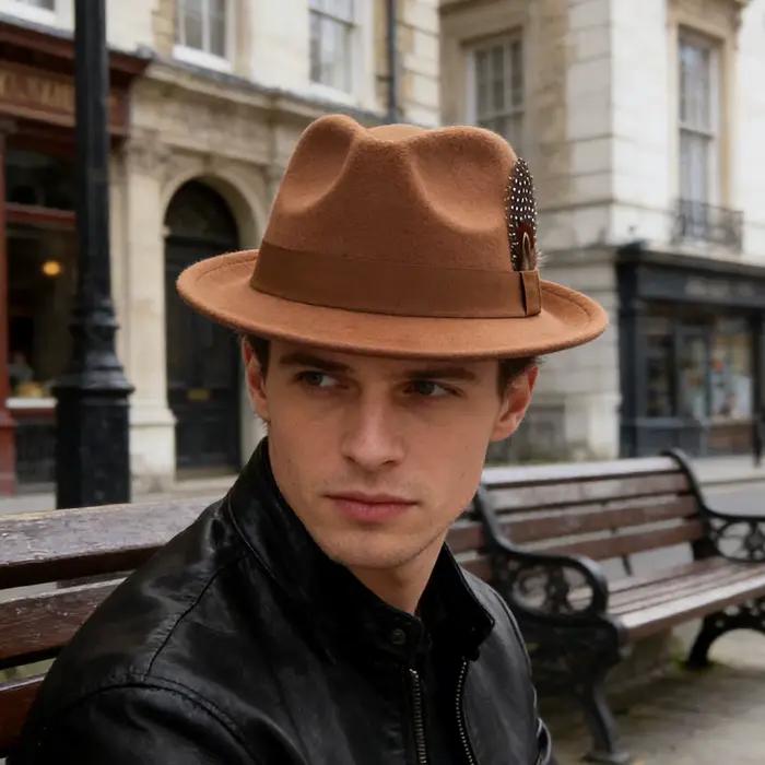 Chapeau Fedora Jazz Tendance Hiver à Plumes et Ceinture