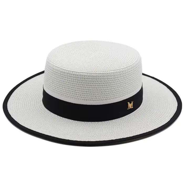 Chapeau de paille plat à bord de 7cm pour femme