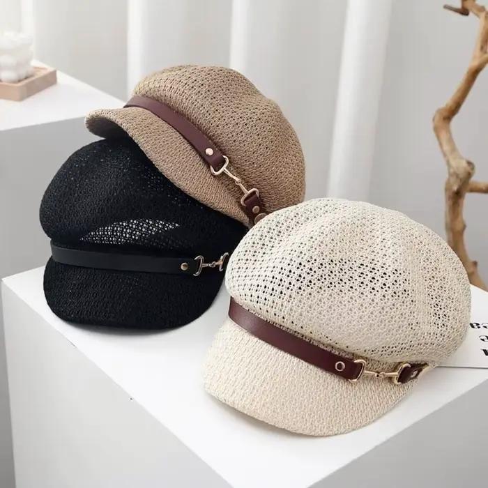 Béret octogonal classique ajouré avec boucle en cuir