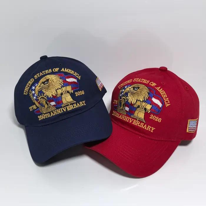 Casquette de baseball américaine pour le 250e anniversaire avec broderie du drapeau - Chapeau de soleil américain simple avec un design confortable et respirant