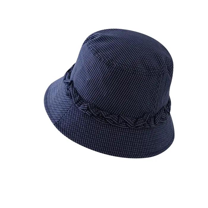 Chapeau de seau pour femme à carreaux avec volants protection solaire style pêcheur occassions décontractées春夏秋冬通用女士渔夫帽方格波浪边防晒多功能春秋夏季使用场合休闲