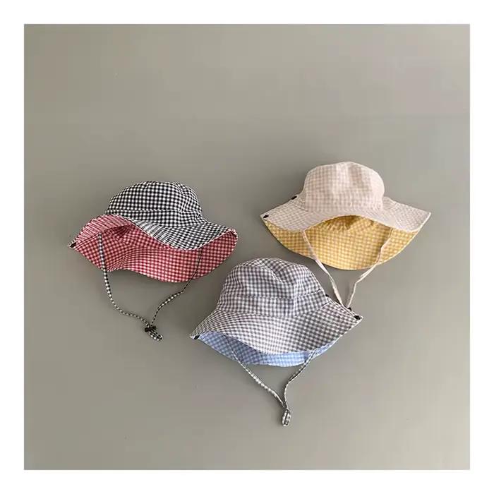 Chapeau de pêcheur personnalisé en coton pour enfants de 4 à 6 ans, reversible avec motifs plaid, pour occasions extérieures et intérieures