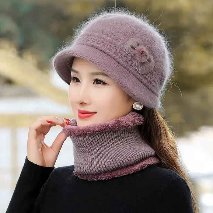 Chapeau chaud en cheveux de lapin pour mère âgée