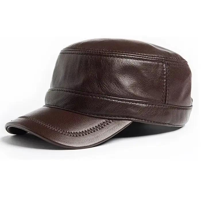 Casquette d'hiver en cuir véritable pour personnes d'âge moyen et âgées