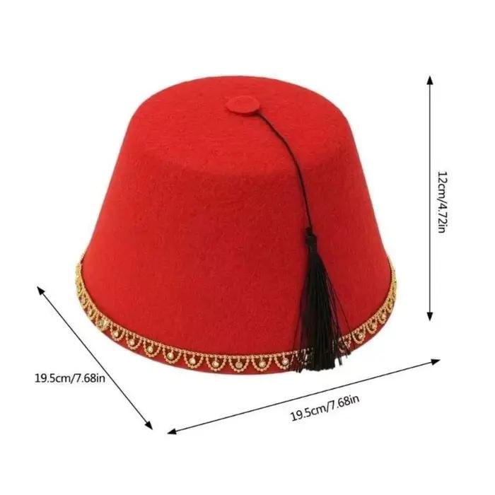 Chapeau Fez Rond Universel en Feutre Respirant Rouge Tarboosh