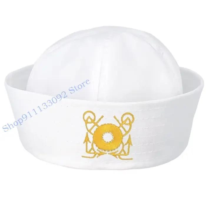 Chapeau de capitaine marin en polyester orné de badge brodé pour hommes quatre saisons cosplay fêtes costumées occasions spéciales