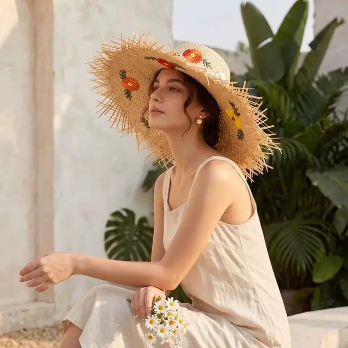 Chapeau de paille décontracté style bohème en herbe de lafite