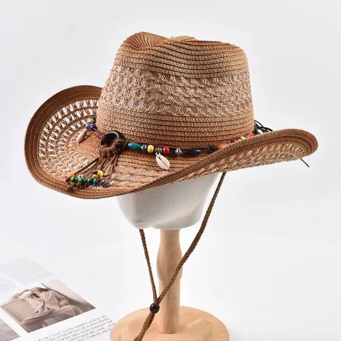 Chapeau de cowboy en paille style bohème pour femmes et hommes
