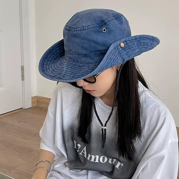 Chapeau de cow-boy bleu unisexe pour hommes et femmes, chapeau de plage en denim, chapeau de soleil pour extérieur, chapeau de pêcheur, printemps et automne, bucket hats polyvalents