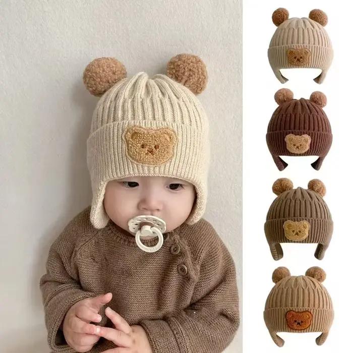 Chapeau en laine polyester ours mignon pour enfants 4-6 ans protection oreilles hiver occasions spéciales