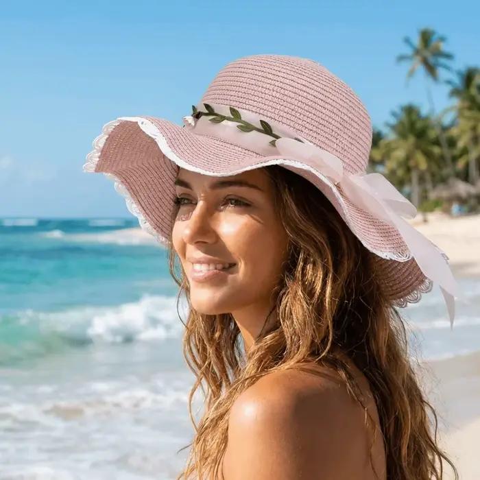 Chapeau de paille coloré à nœud