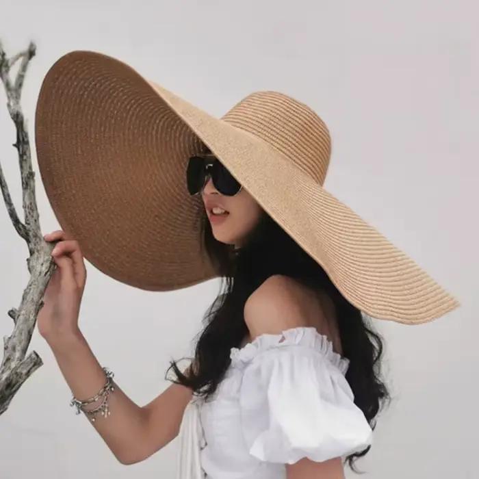 Chapeau de paille souple pliable à large bord de 25cm pour femmes et filles