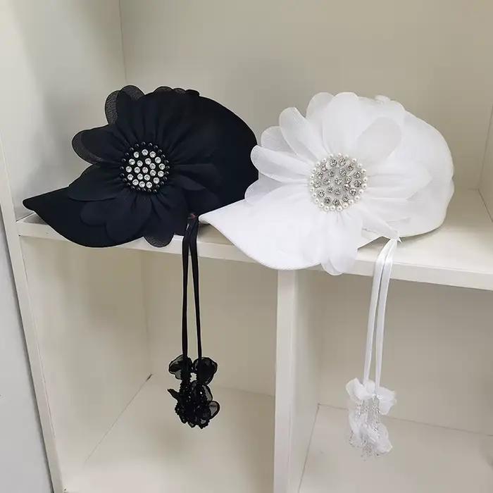 202503 -shi ins chic mode originale en mousseline de soie gland fleurs dame chapeau de baseball femmes loisirs visières casquette