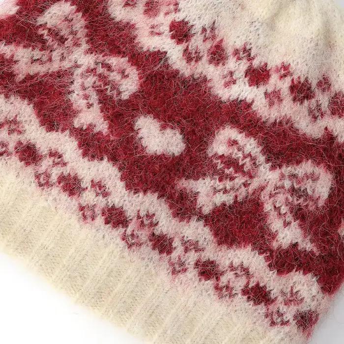 ELFSACK Vintage Fair Isle Bow grande taille bonnet tricot chapeau pour femme