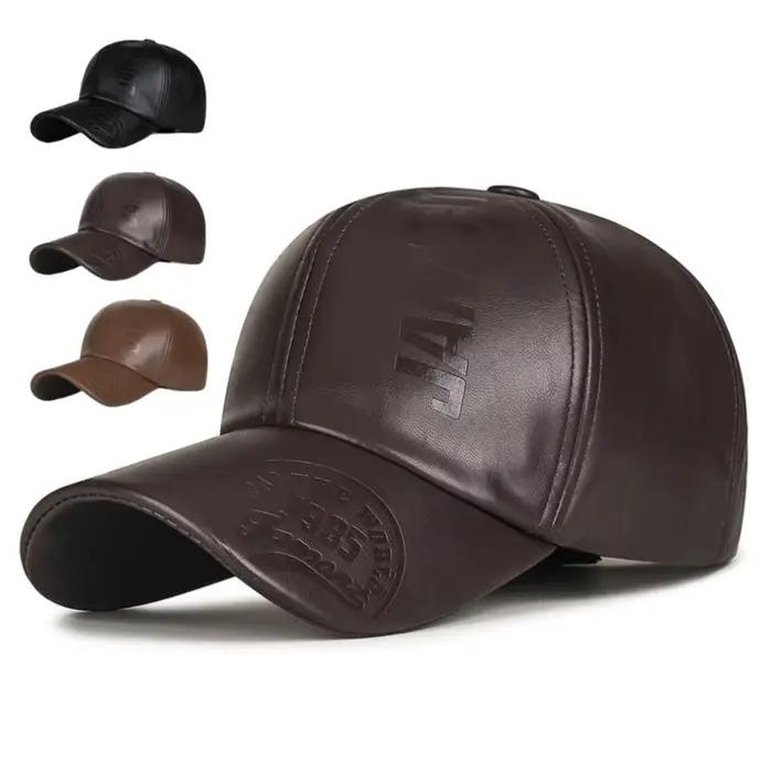 Casquette de baseball réglable en cuir PU pour homme