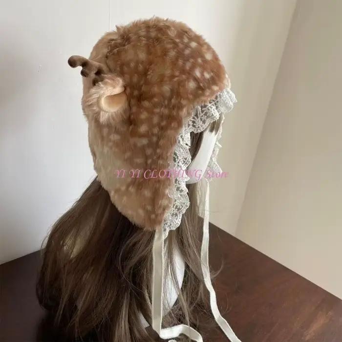 Chapeau trappeur d'élan dessin animé en cuir pour filles et garçons, chapeau de ski avec oreille de dessin animé pour activités hivernales et cosplay