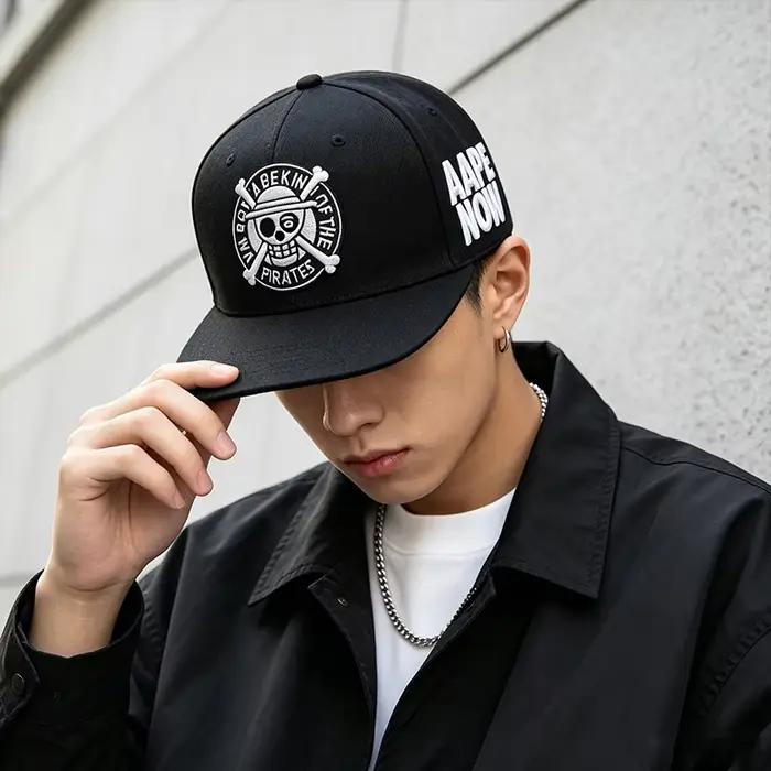 Casquette de baseball à visière plate brodée Luffy Skull