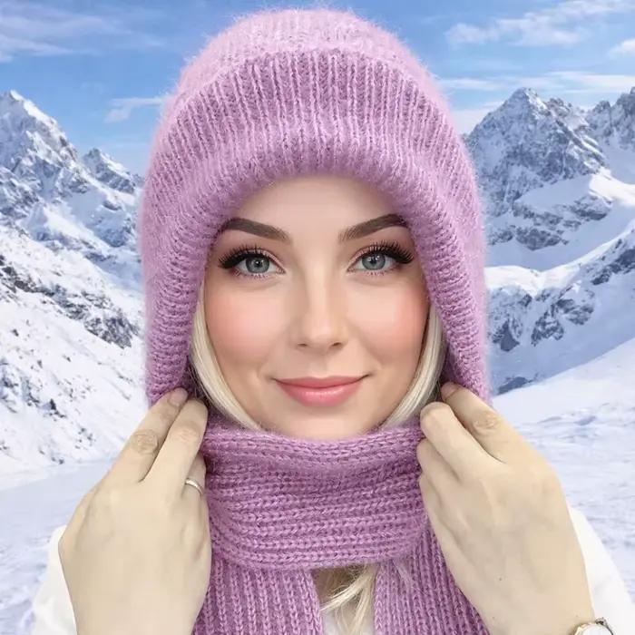 1/2/3 pièces – Bonnet et écharpe intégrés pour femme