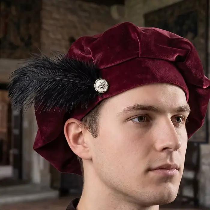 Béret Tudor en polyester pour costumes médiévaux et reconstitution historique homme Renaissance Elizabethaine casquette de minstre de la cour occasions spéciales