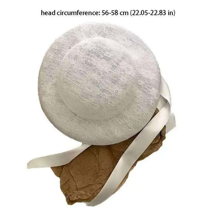 Chapeau Rétro Blanc en Dentelle à Nouer