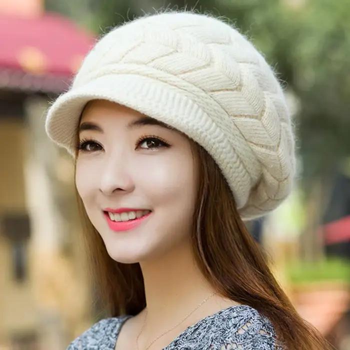 Respzed Visor Beanie pour femme, tricot d'hiver, casquette tendance, style armée, mélange de laine, chaud et polyvalent, garder au chaud