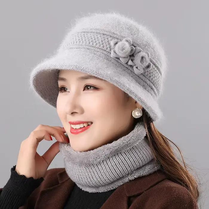 Chapeau chaud en cheveux de lapin pour mère âgée
