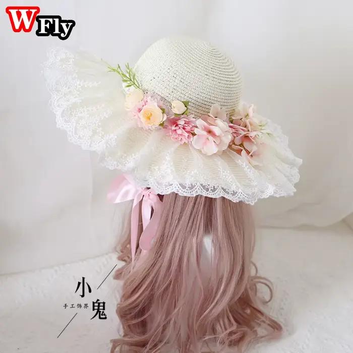 Harajuku-Chapeau de plage en paille pour femmes et filles