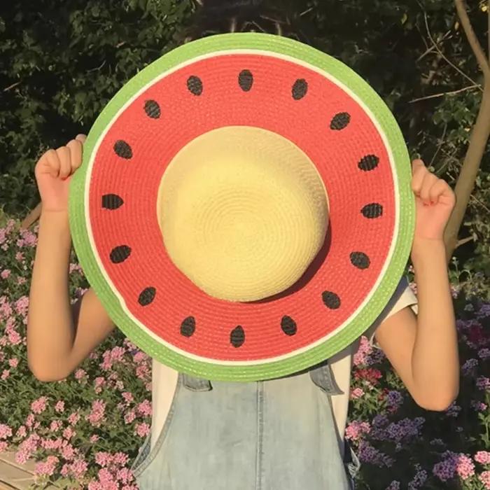 Chapeau de paille pastèque assorti pour parents et enfants