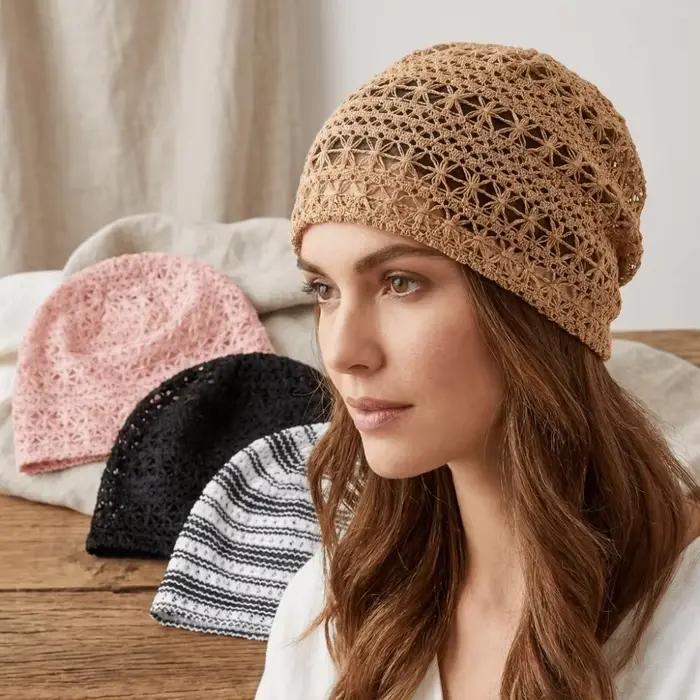 Chapeau en dentelle respirant à rayures douces en polyester pour femmes, style décontracté et tendance, multifonction, ajustement élastique, quatre saisons
